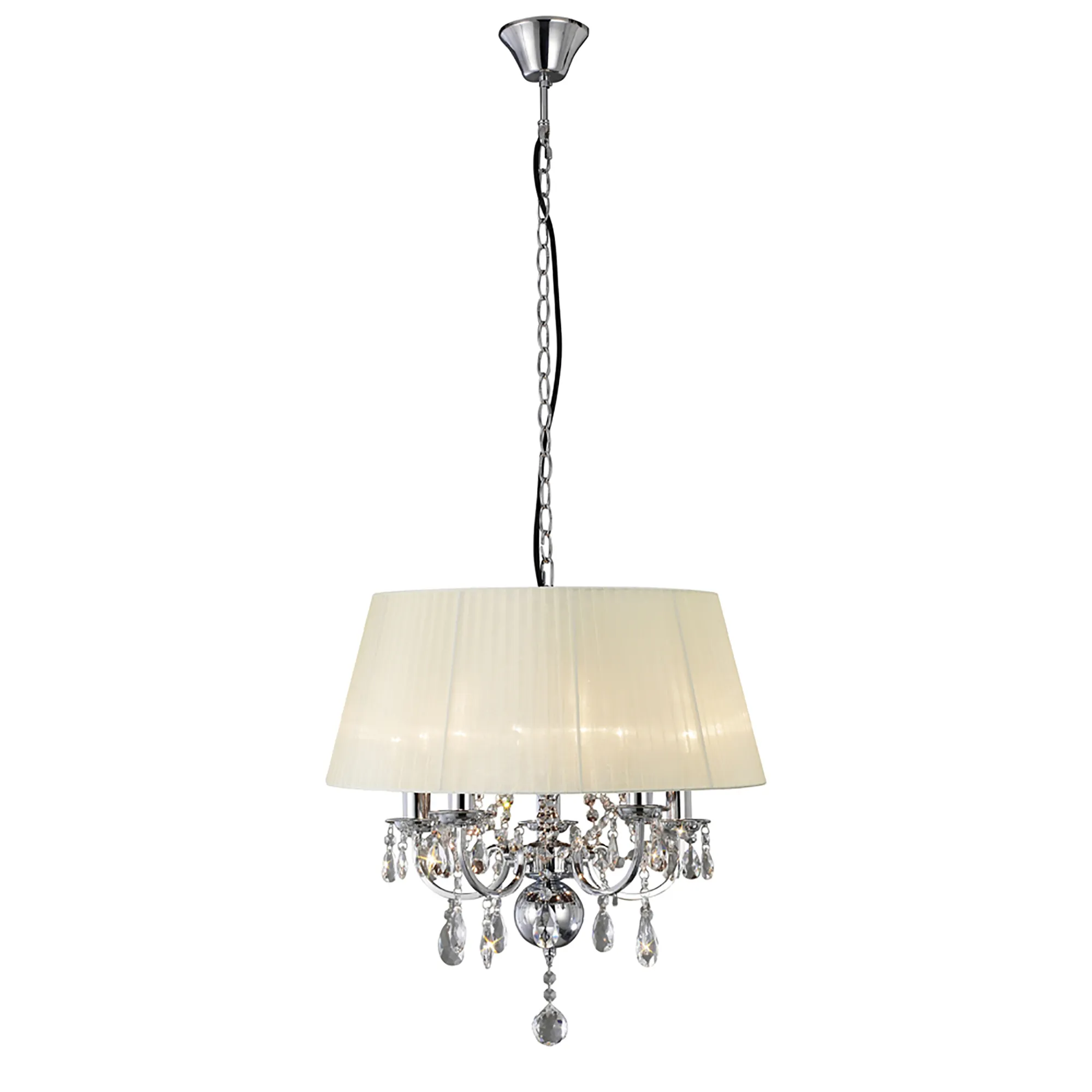 Olivia Polished Chrome-Ivory Cream Crystal Ceiling Lights Diyas Shaded Crystal Fittings